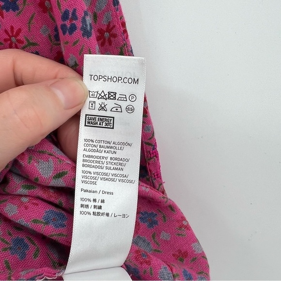 Topshop Ditsy Floral Print Embroidered Kaftan Tassel Tunic Dress in Pink US 6 - Picture 13 of 14